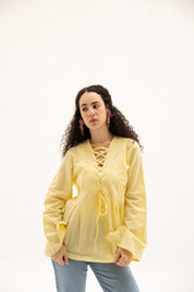 Ruffle Me Up Blouse In Butter Yellow