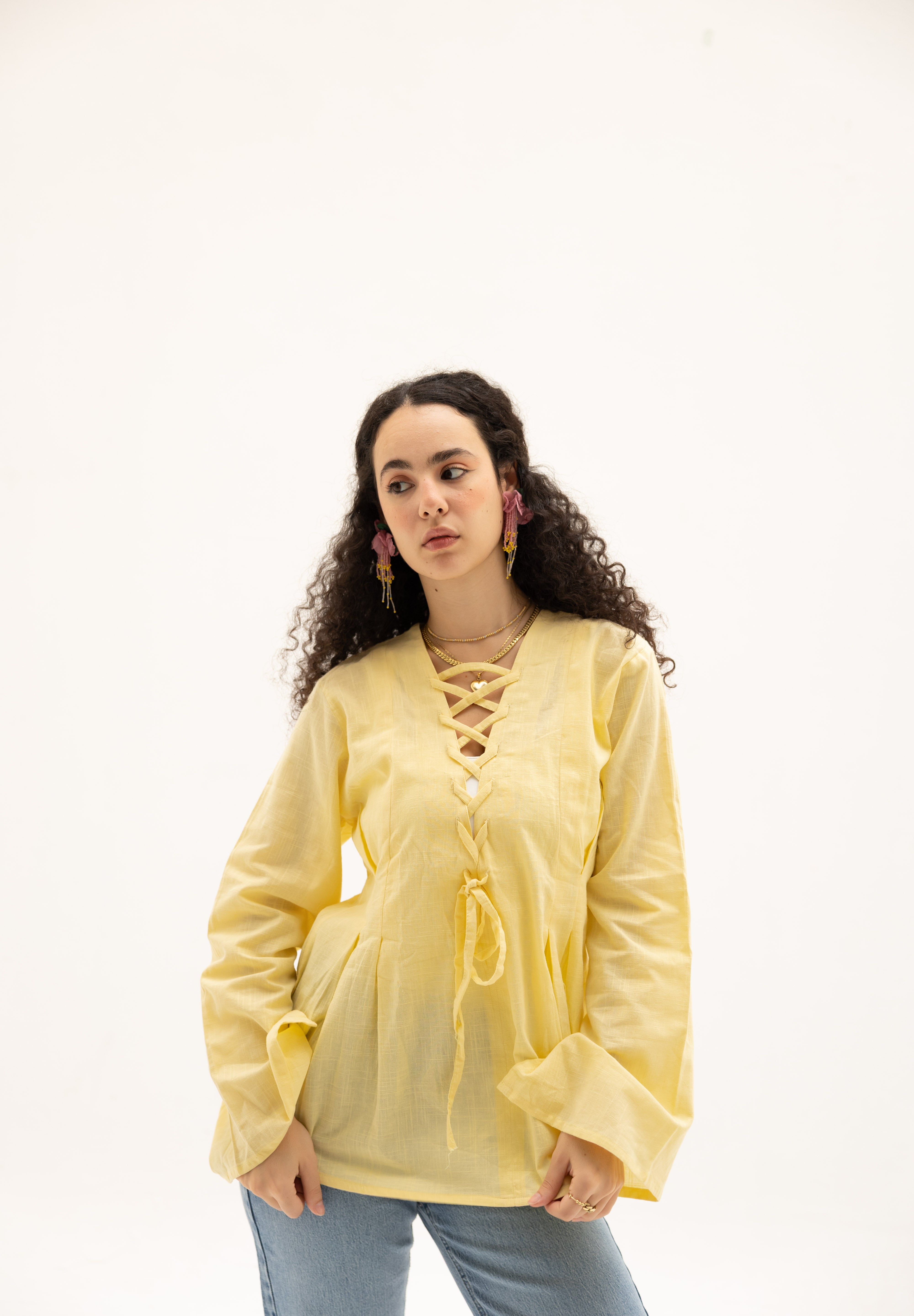 Ruffle Me Up Blouse In Butter Yellow