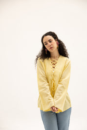 Ruffle Me Up Blouse In Butter Yellow