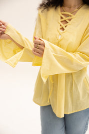 Ruffle Me Up Blouse In Butter Yellow