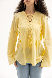 Ruffle Me Up Blouse In Butter Yellow
