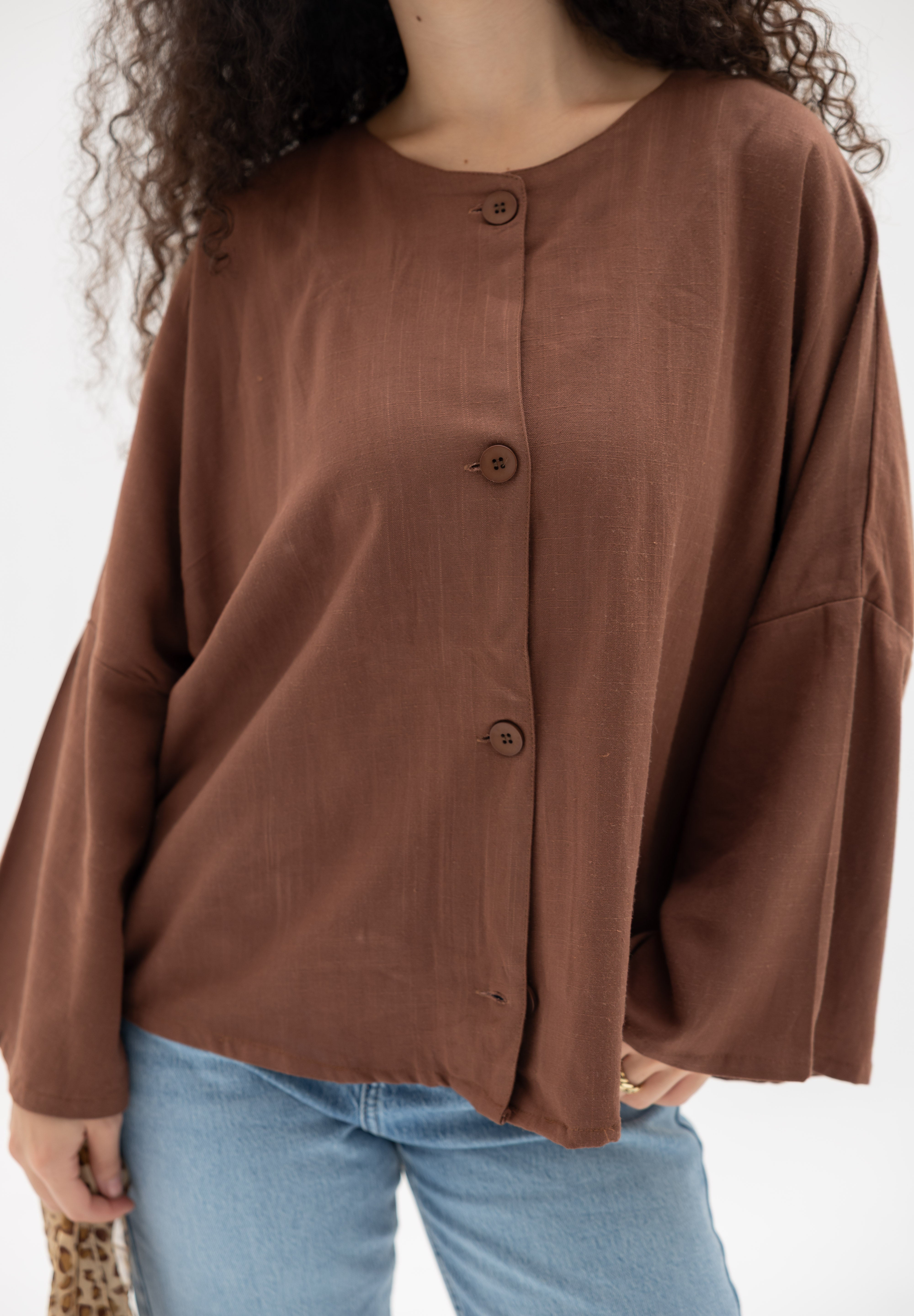 Her Way Linen Shirt In Brown