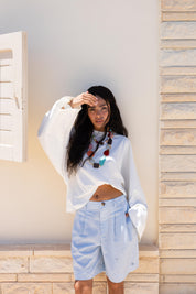 Wide Sleeve T-shirt in off white