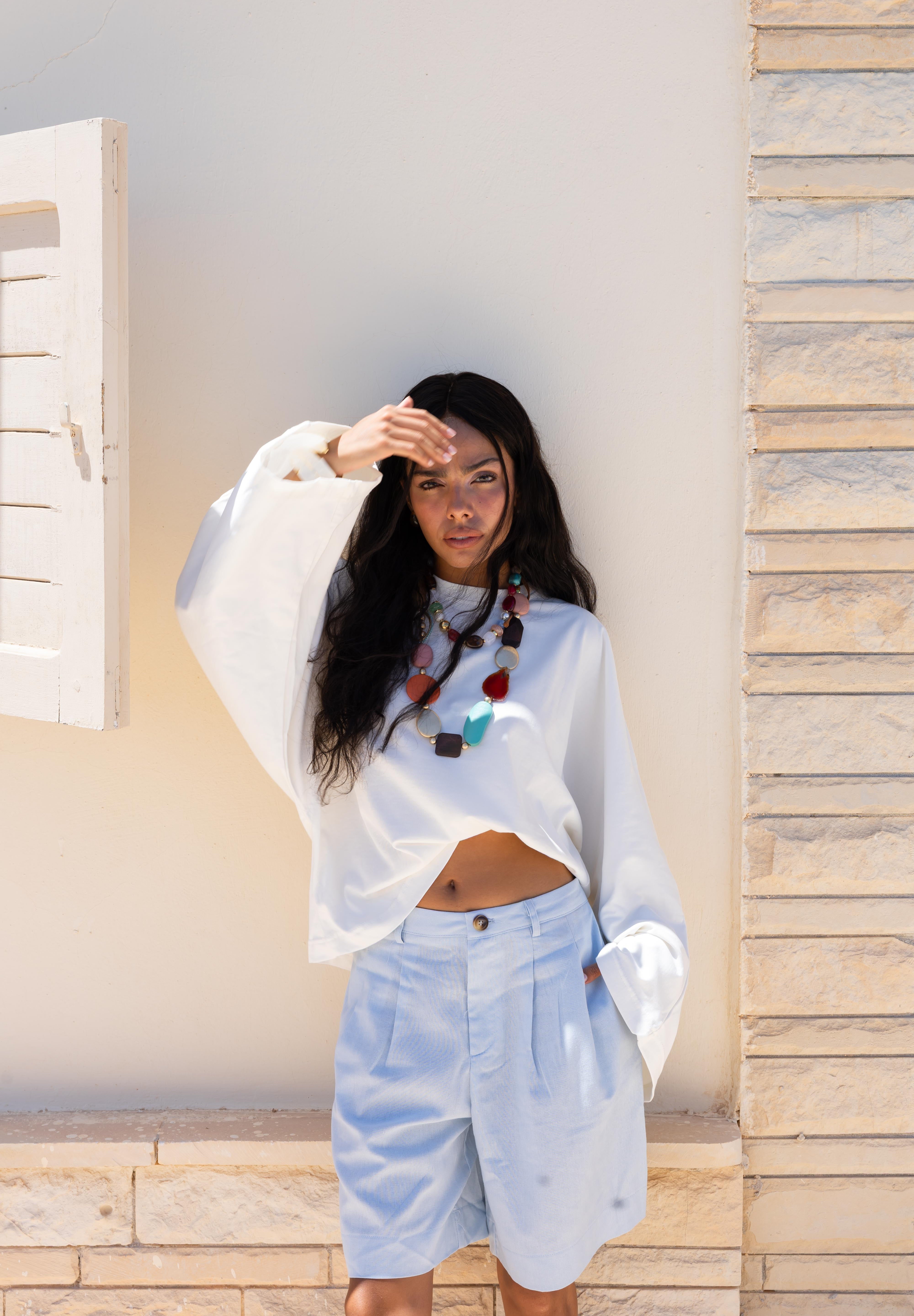 Wide Sleeve T-shirt in off white