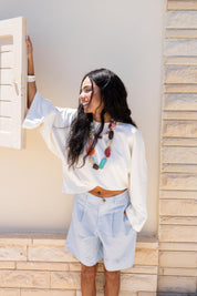 Wide Sleeve T-shirt in off white