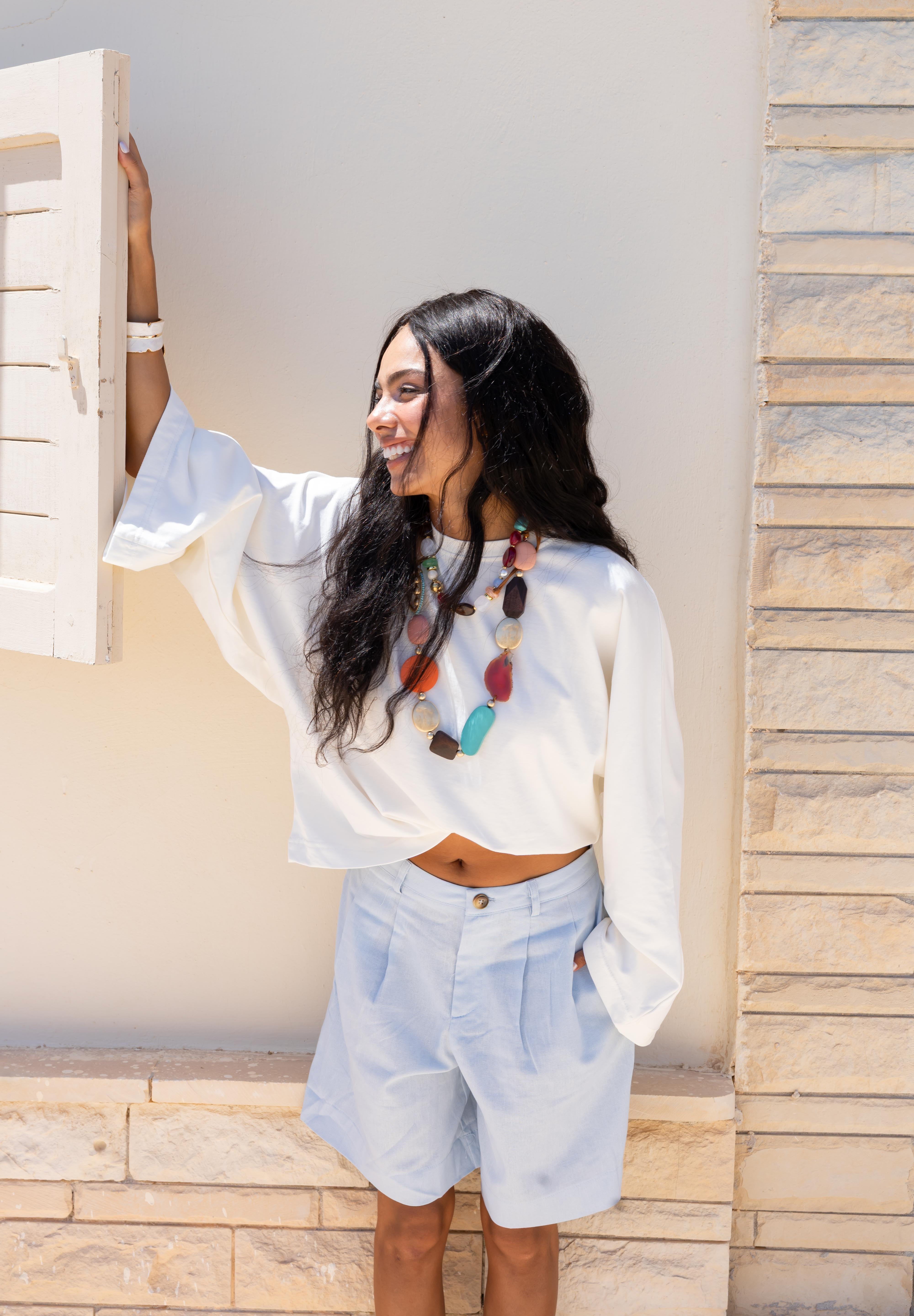 Wide Sleeve T-shirt in off white