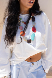 Wide Sleeve T-shirt in off white