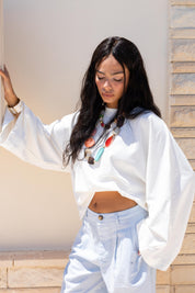 Wide Sleeve T-shirt in off white