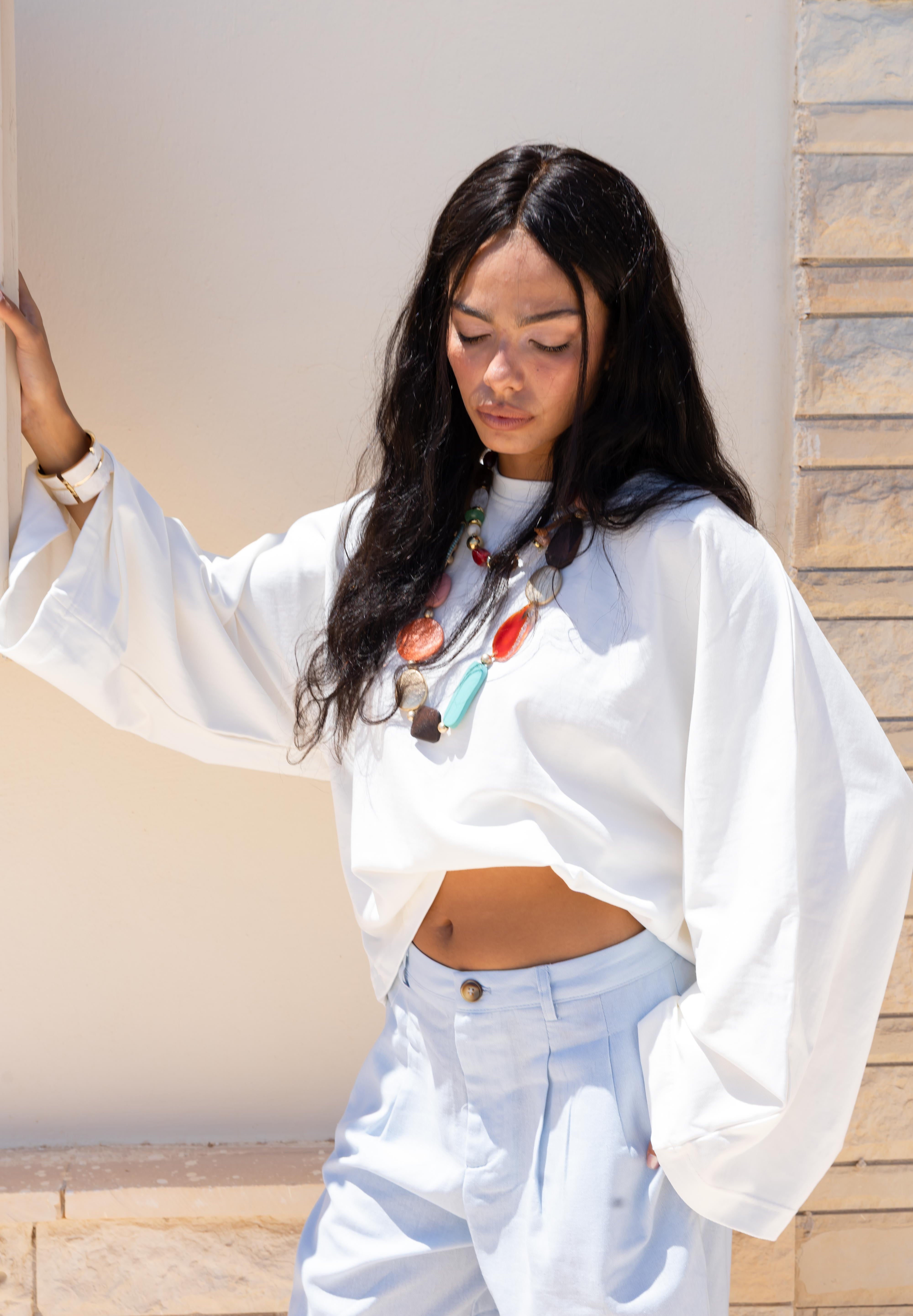 Wide Sleeve T-shirt in off white