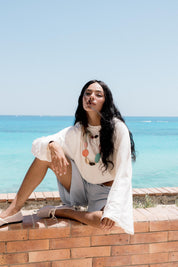 Wide Sleeve T-shirt in off white