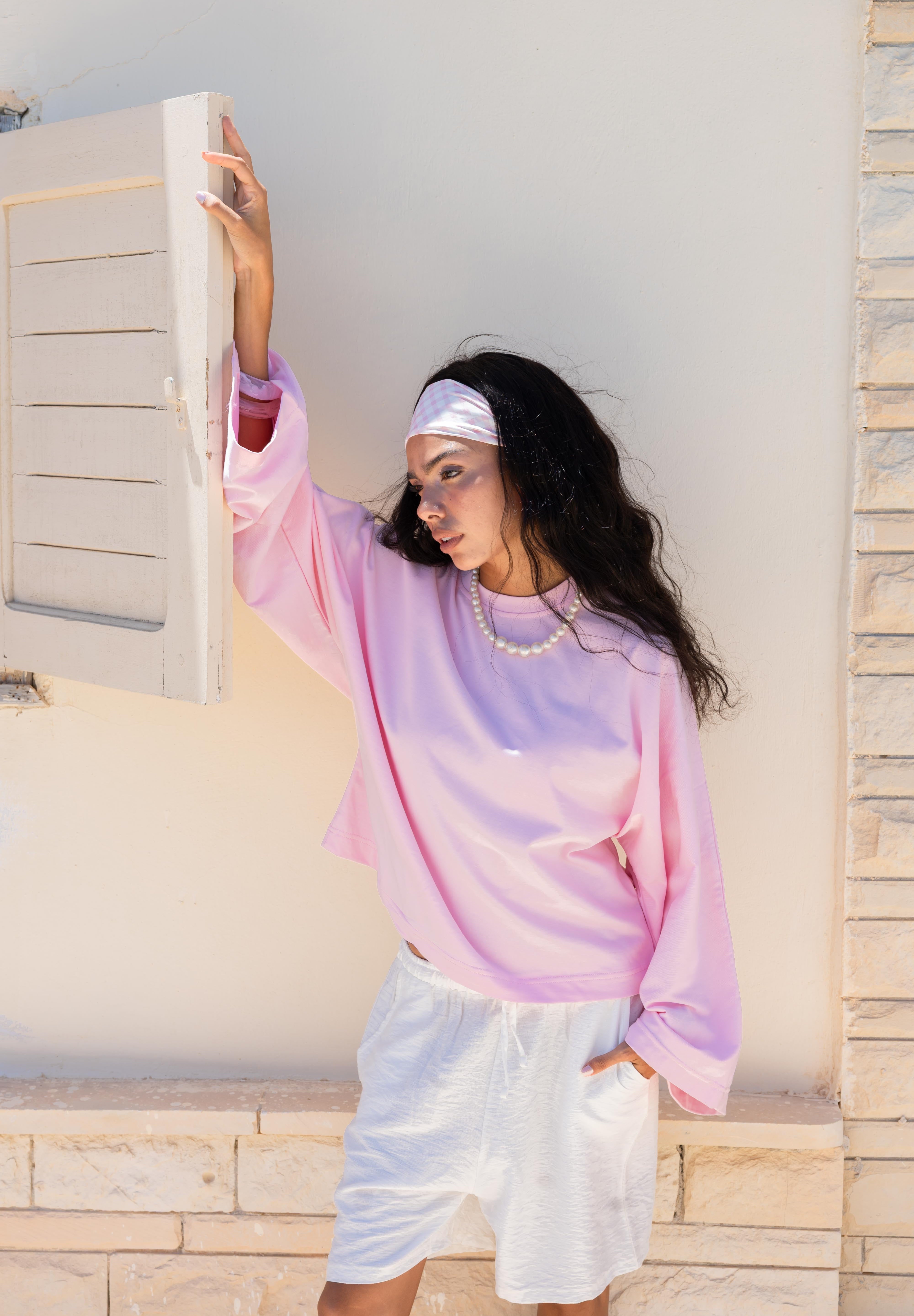 Wide Sleeve T-shirt in pink