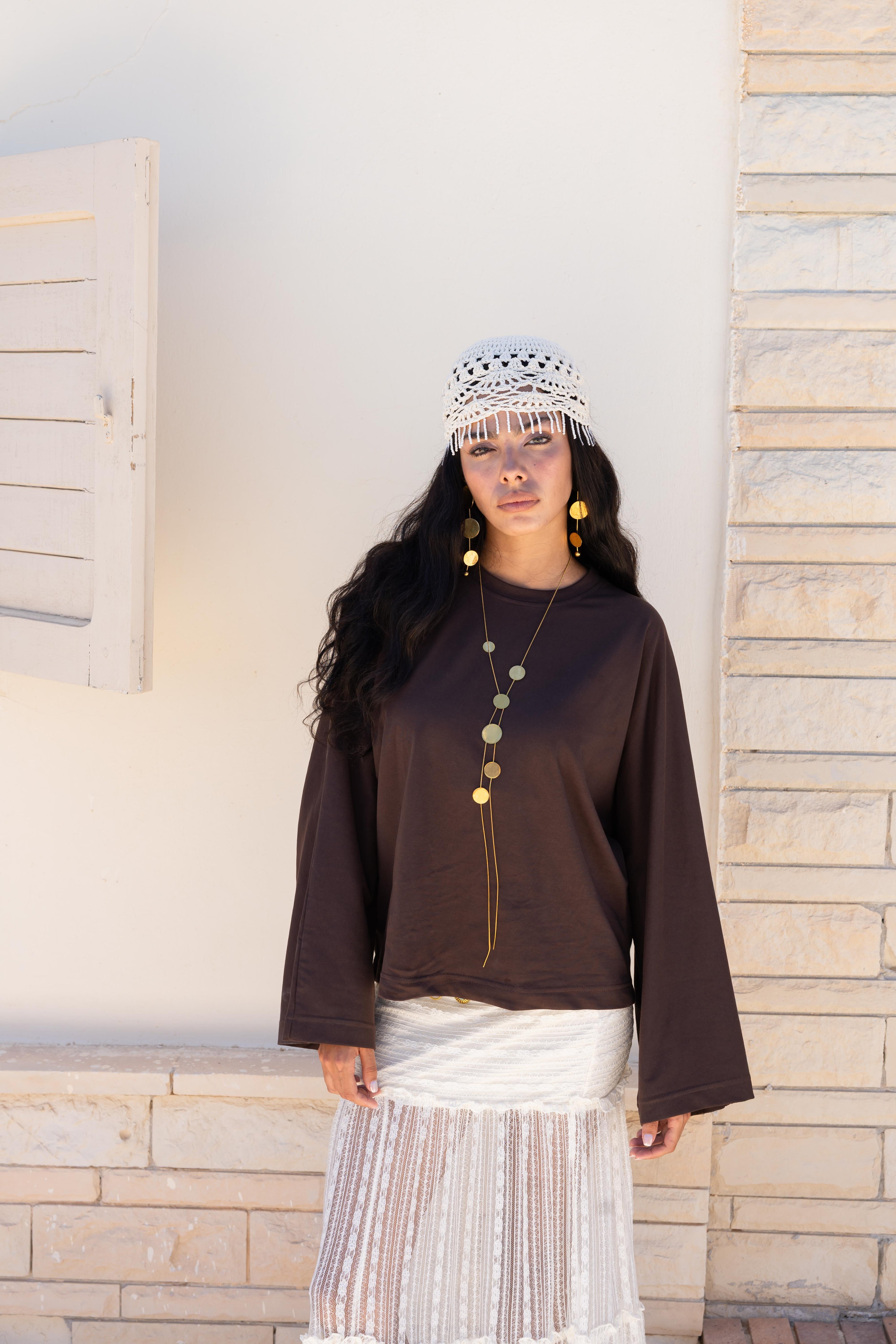 Wide Sleeve T-shirt in brown