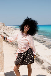 long sleeve ruched T-shirt In Powder Pink