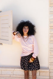 long sleeve ruched T-shirt In Powder Pink