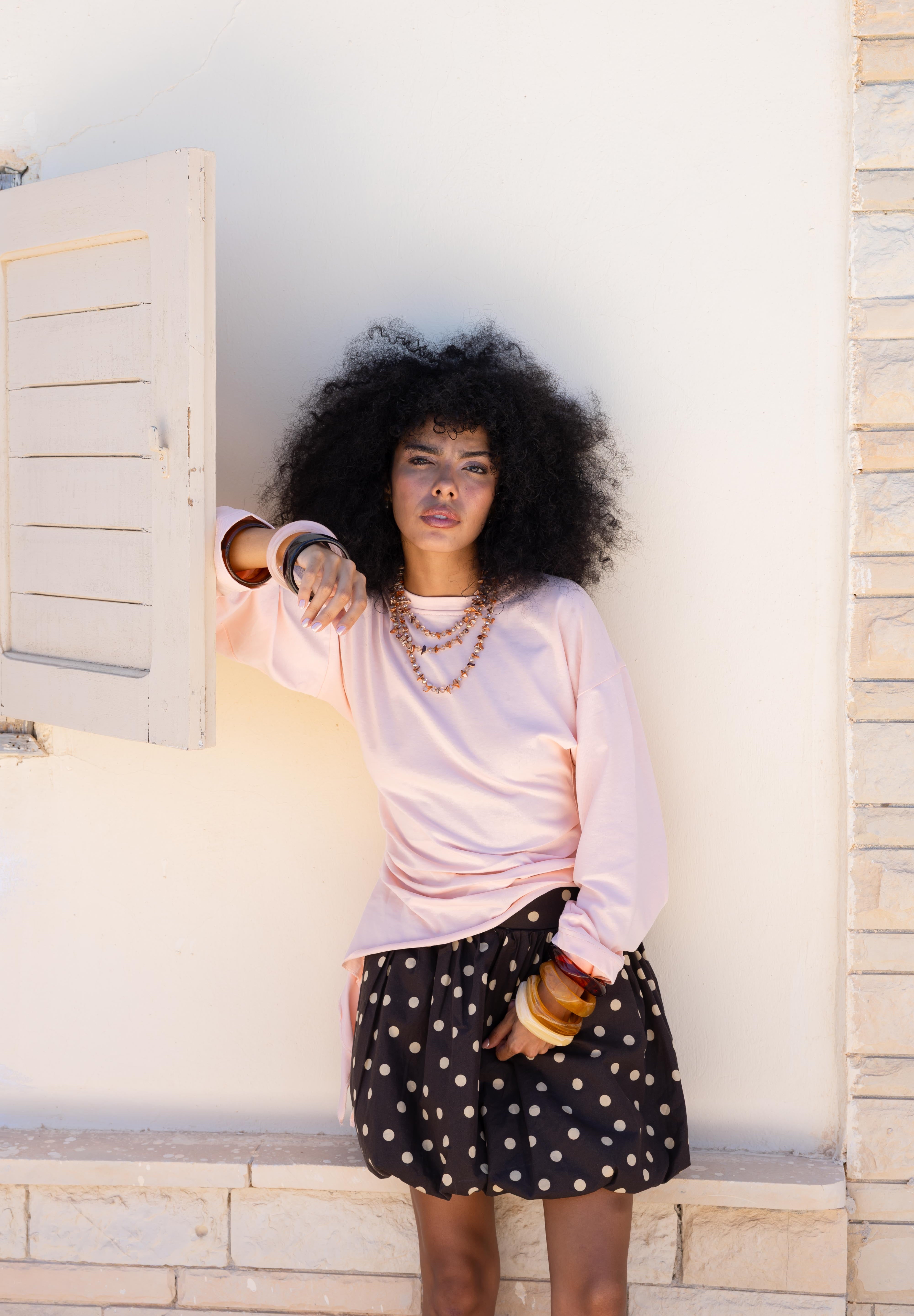 long sleeve ruched T-shirt In Powder Pink