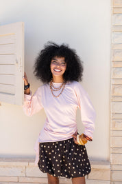 long sleeve ruched T-shirt In Powder Pink