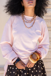 long sleeve ruched T-shirt In Powder Pink