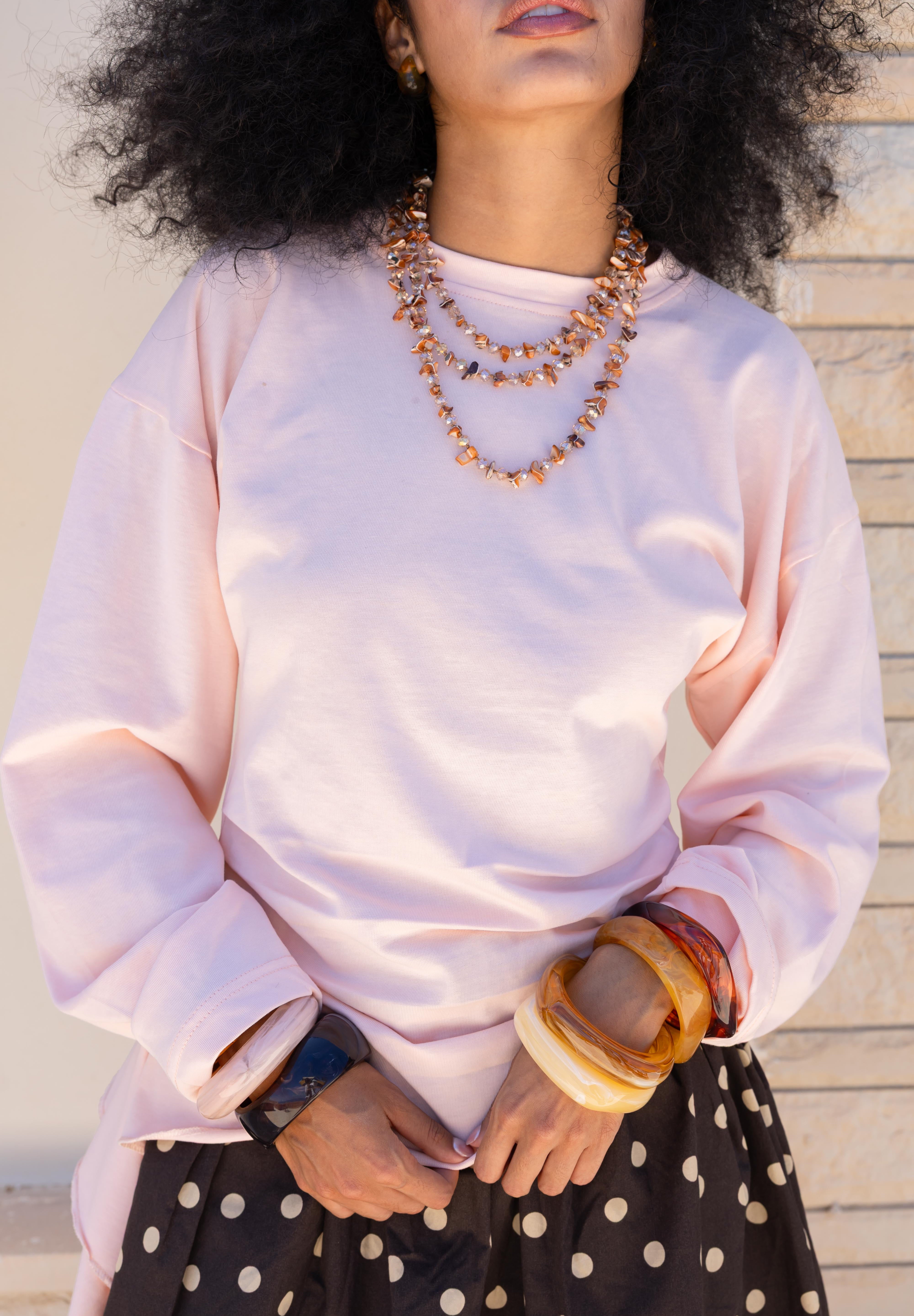 long sleeve ruched T-shirt In Powder Pink