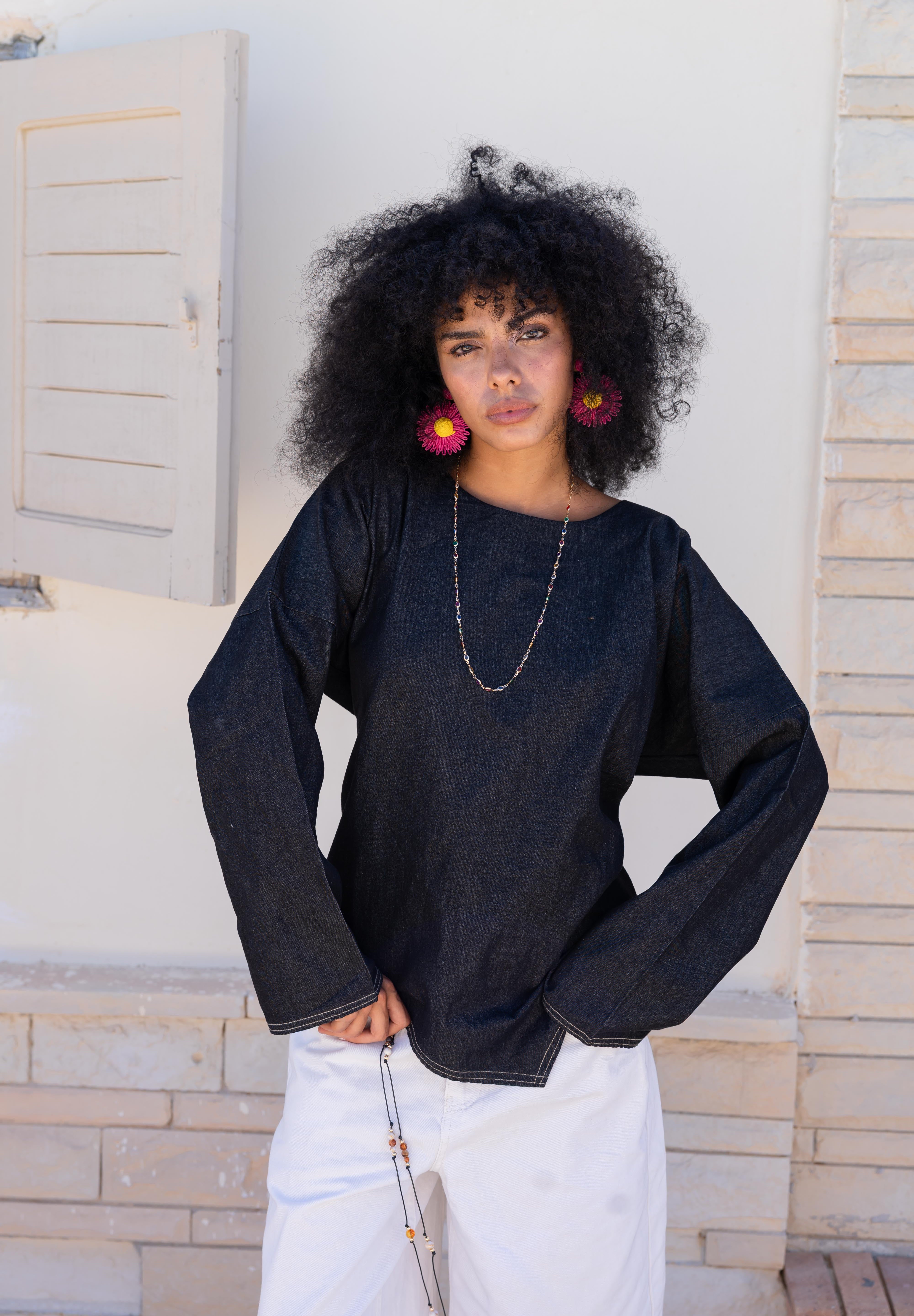 Girlie Denim Blouse In Black