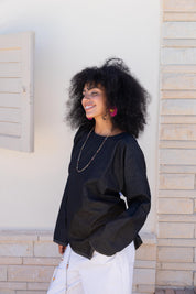 Girlie Denim Blouse In Black