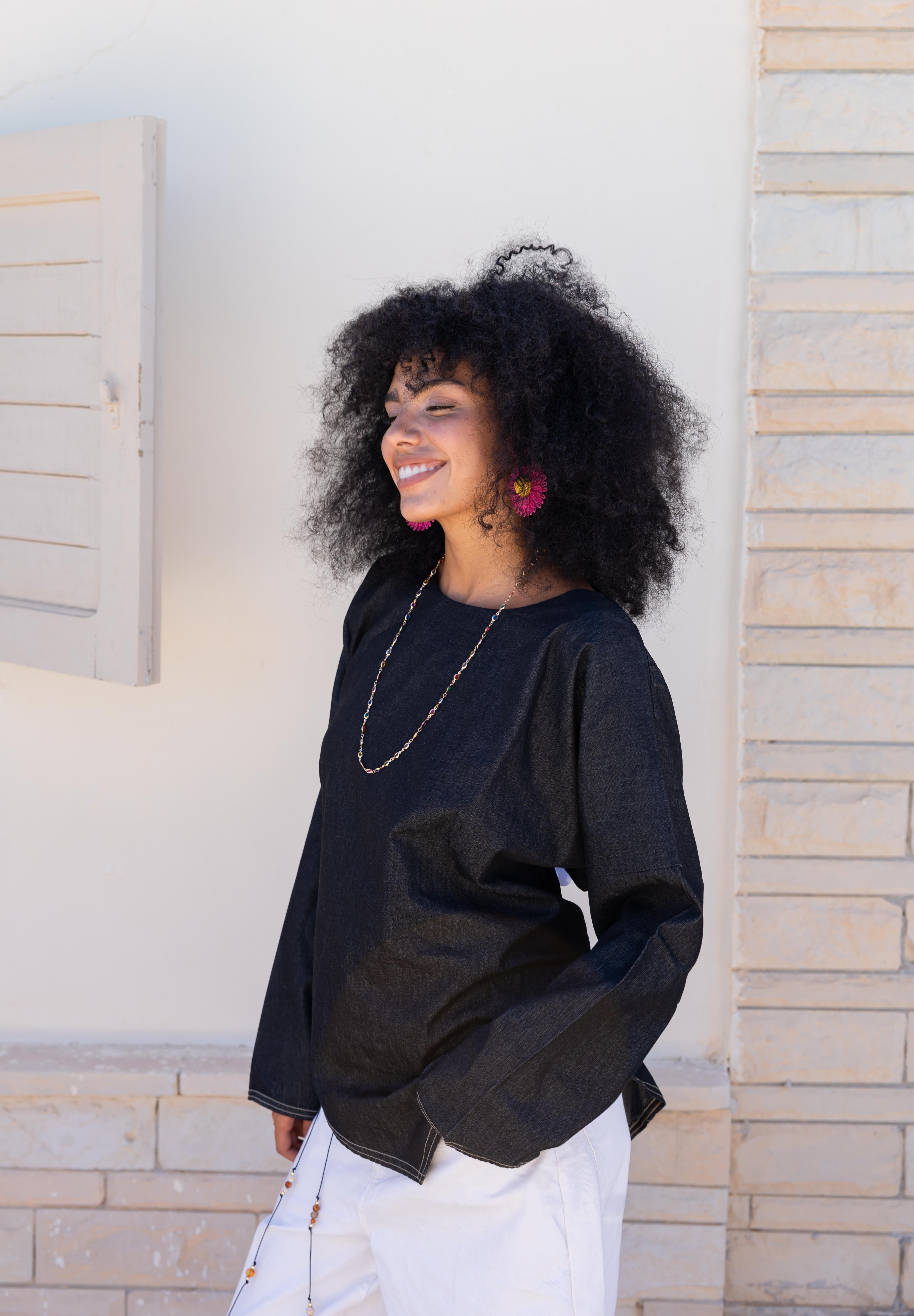 Girlie Denim Blouse In Black
