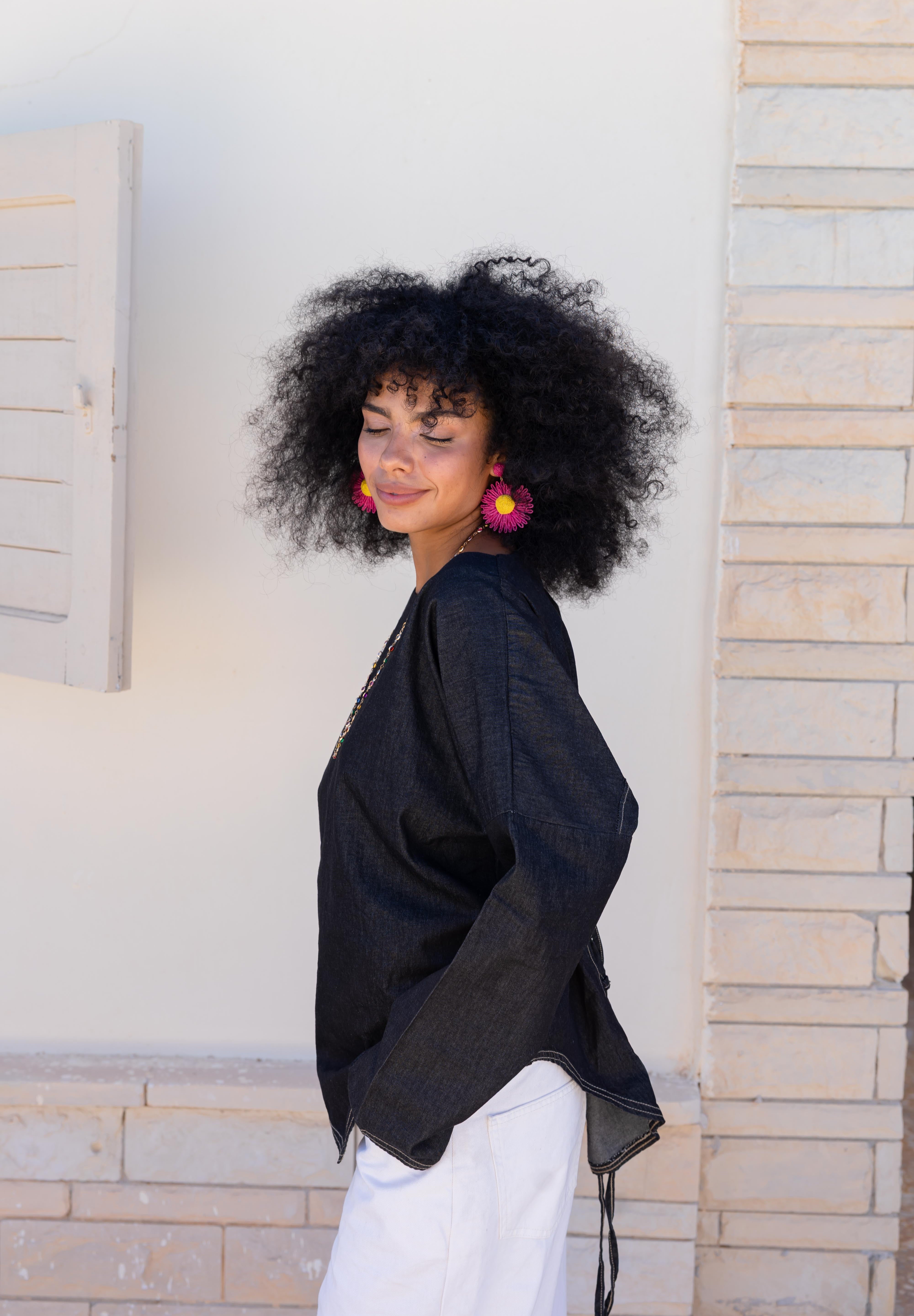 Girlie Denim Blouse In Black