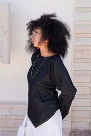 Girlie Denim Blouse In Black