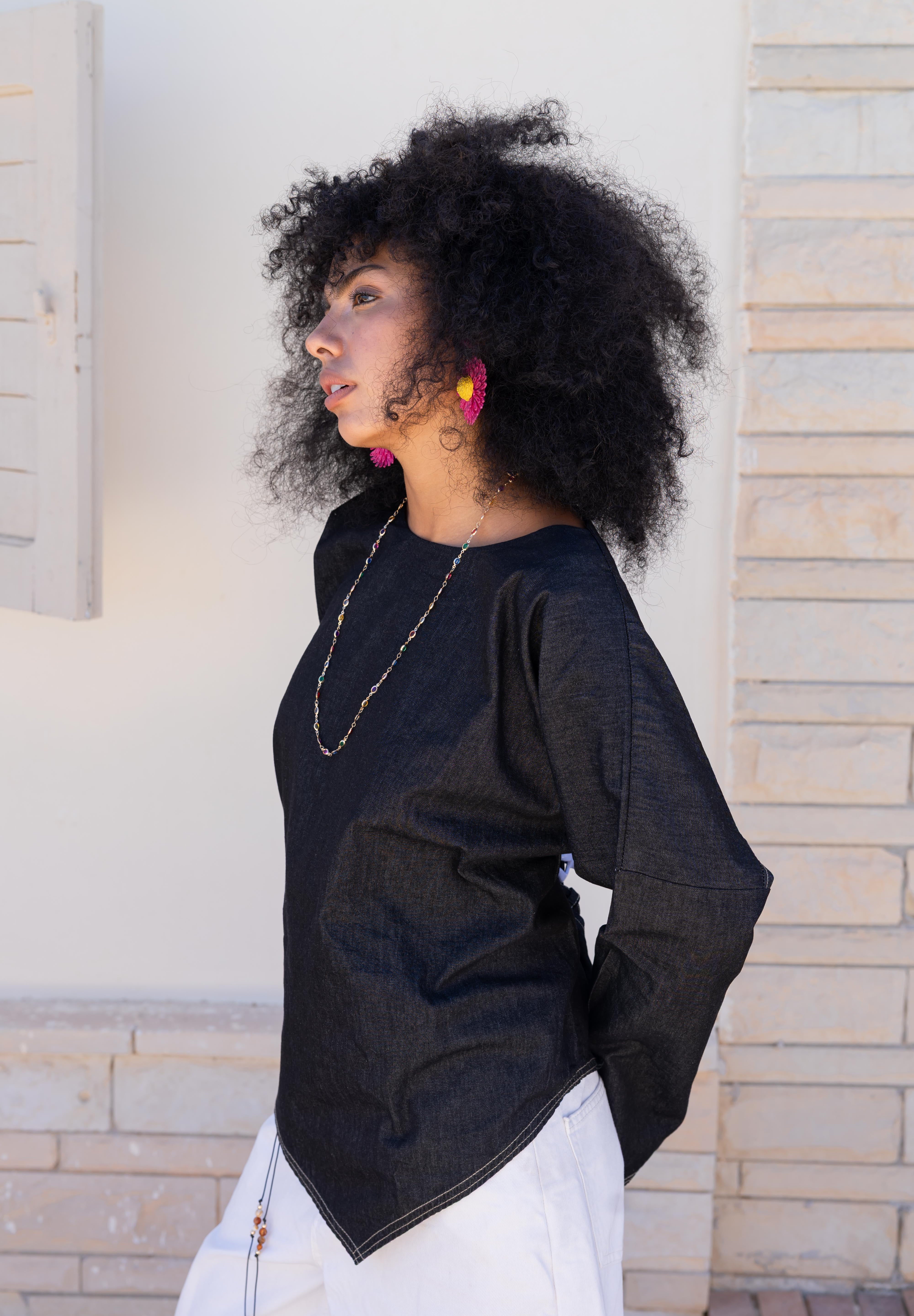 Girlie Denim Blouse In Black