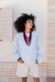 Girlie Denim Blouse In Light Blue