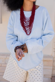 Girlie Denim Blouse In Light Blue