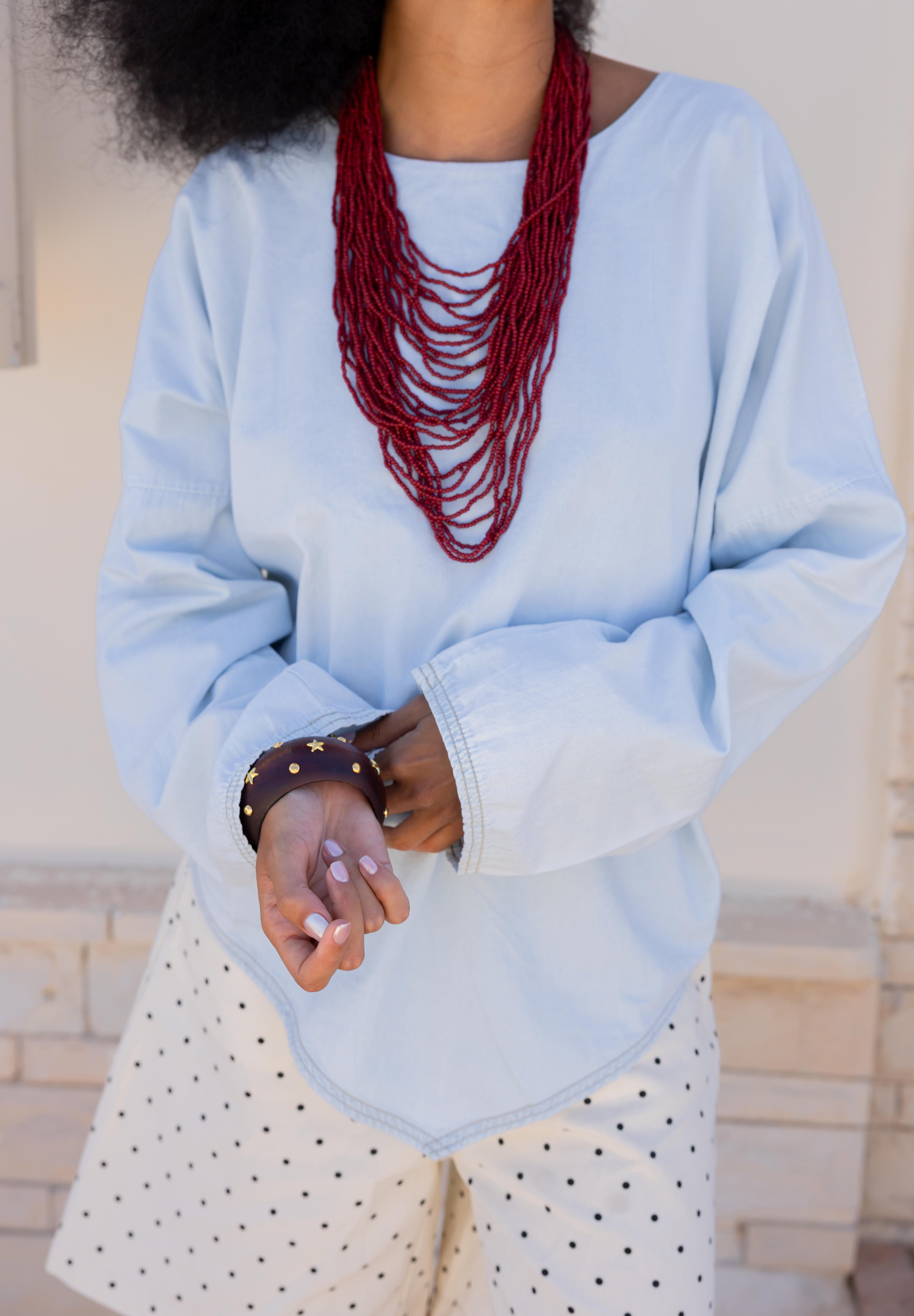 Girlie Denim Blouse In Light Blue