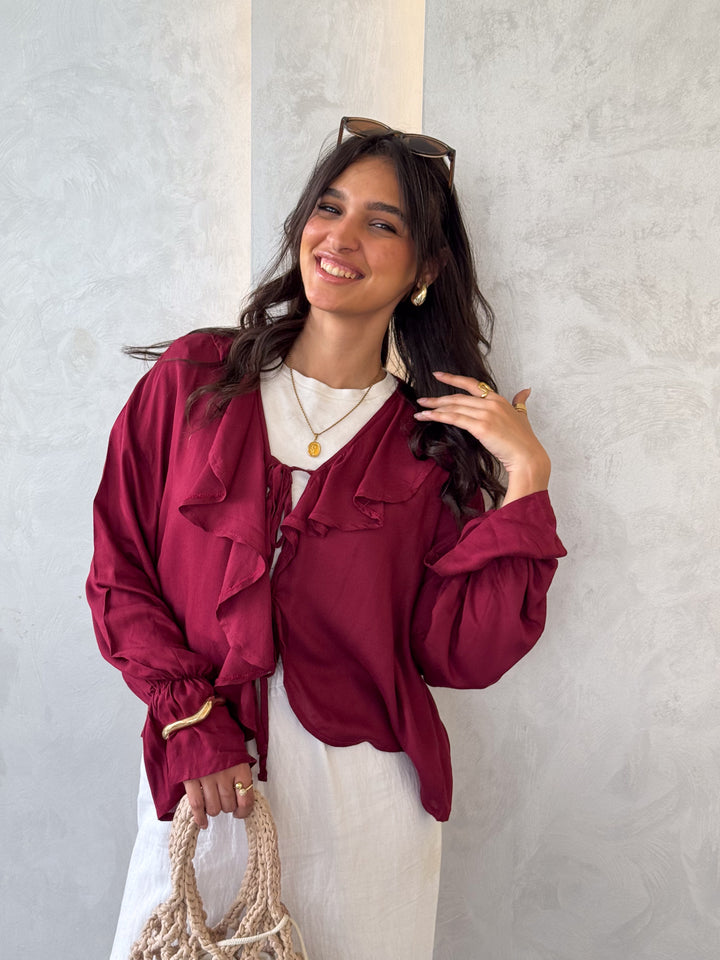 Maroon Ruffle Blouse