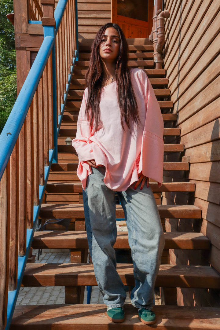 Linen Blouse In Soft Pink