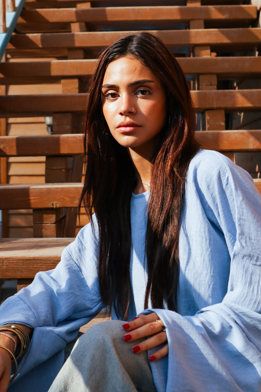 Linen Blouse In Baby Blue