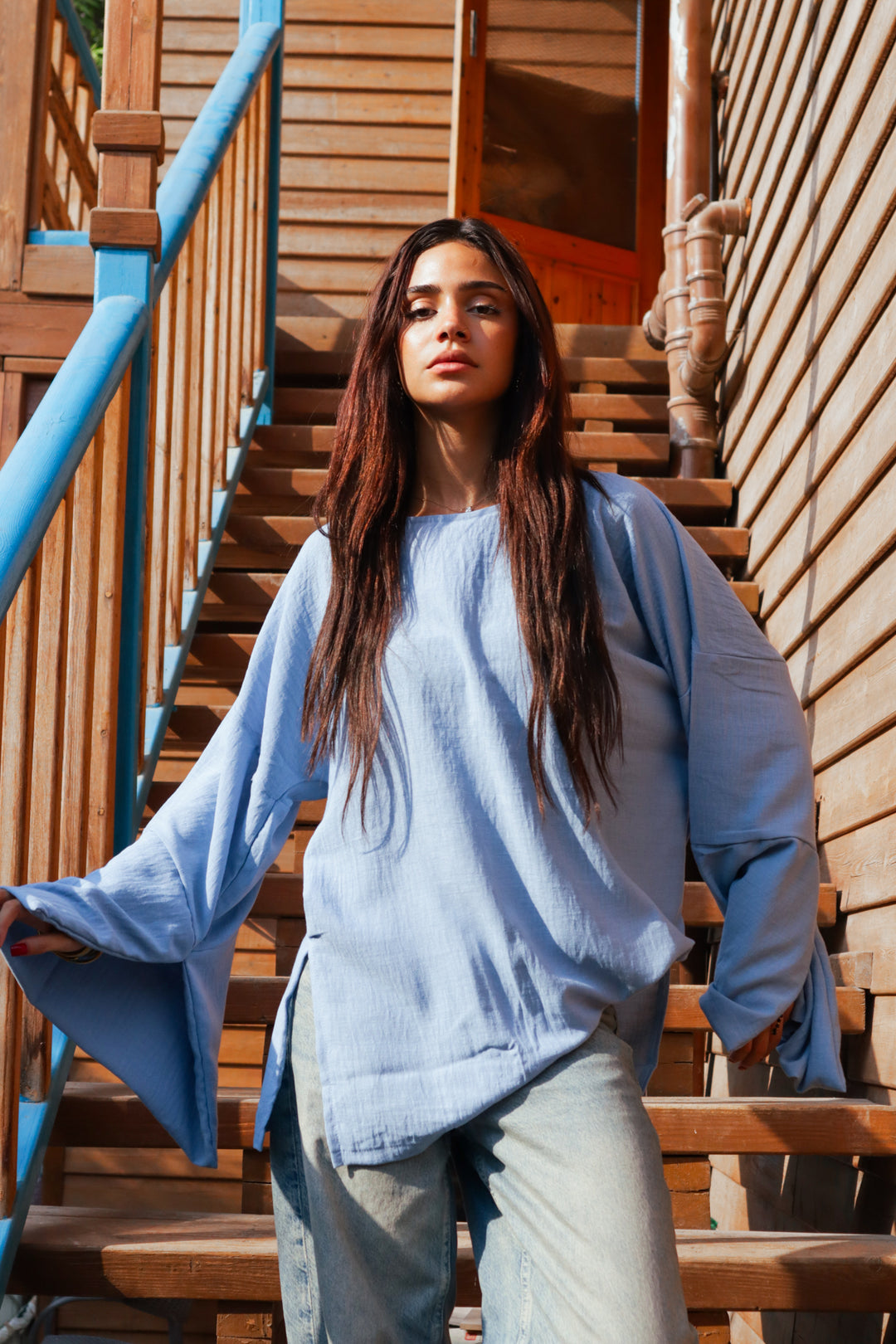 Linen Blouse In Baby Blue