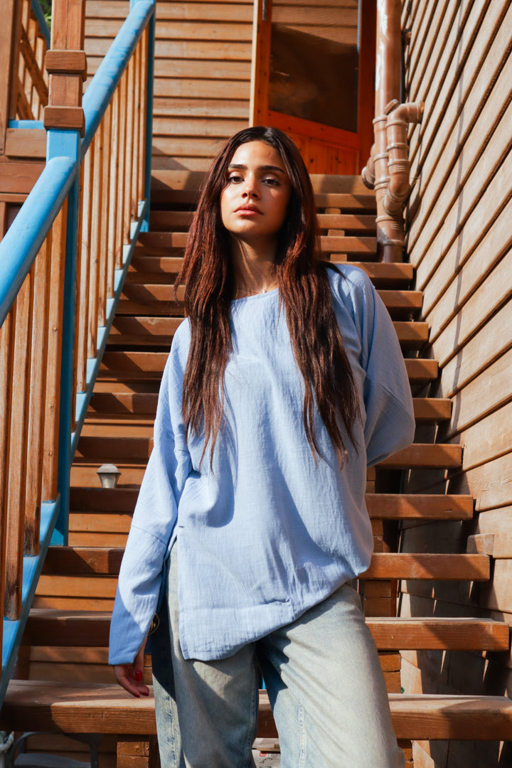 Linen Blouse In Baby Blue