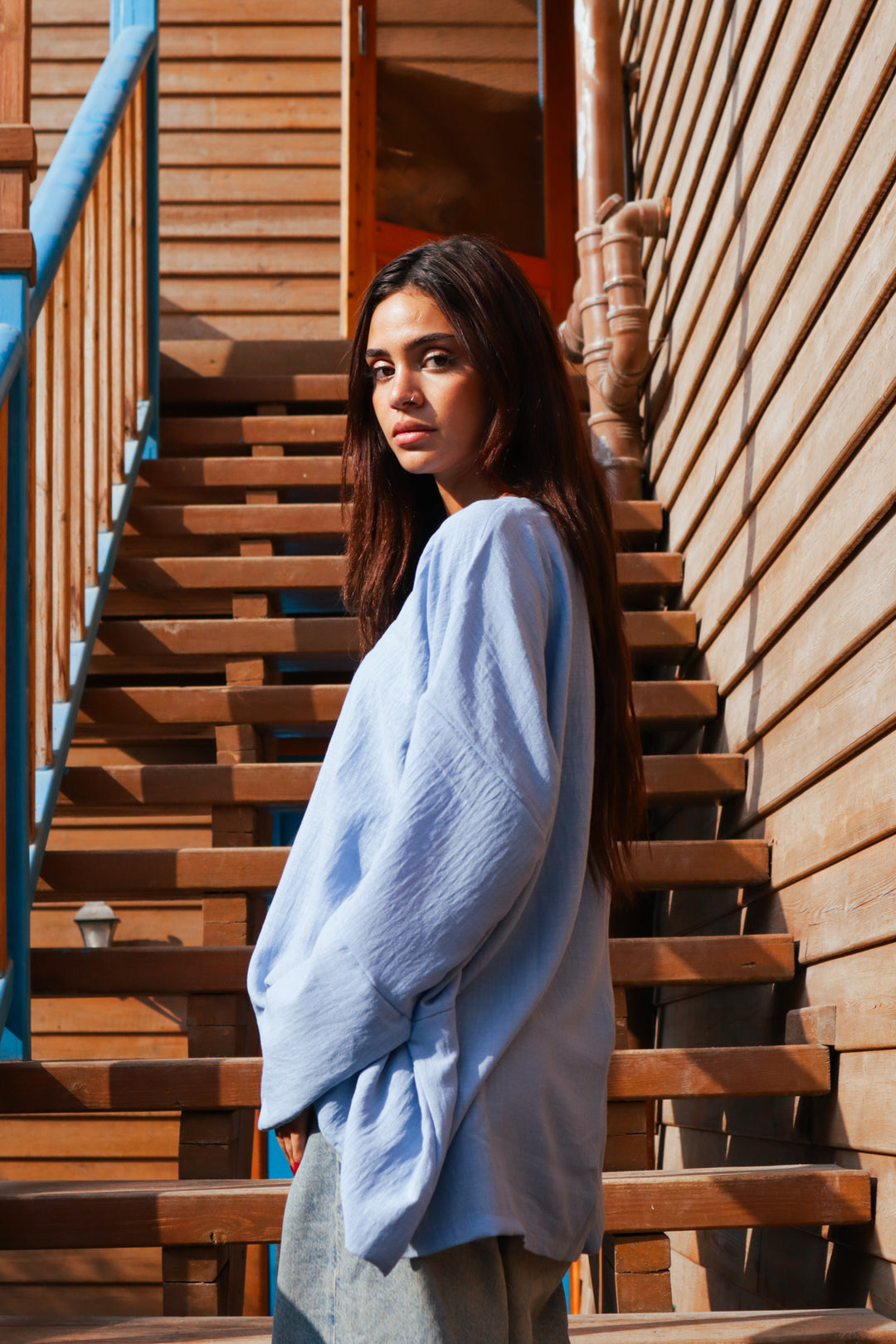 Linen Blouse In Baby Blue