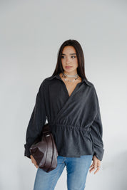 Twist Wrap Blouse In Black