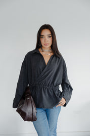 Twist Wrap Blouse In Black