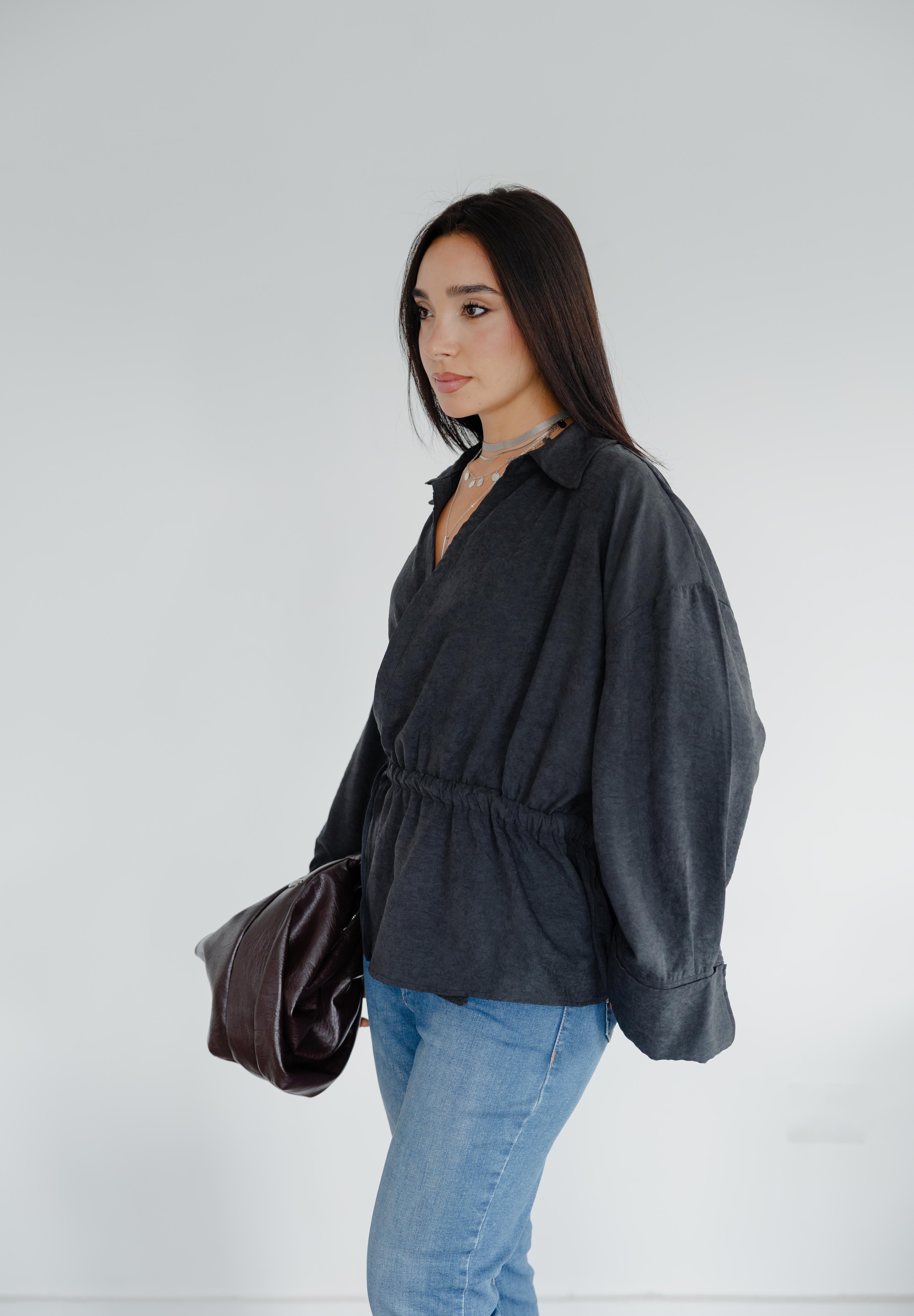 Twist Wrap Blouse In Black