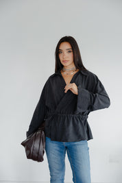 Twist Wrap Blouse In Black