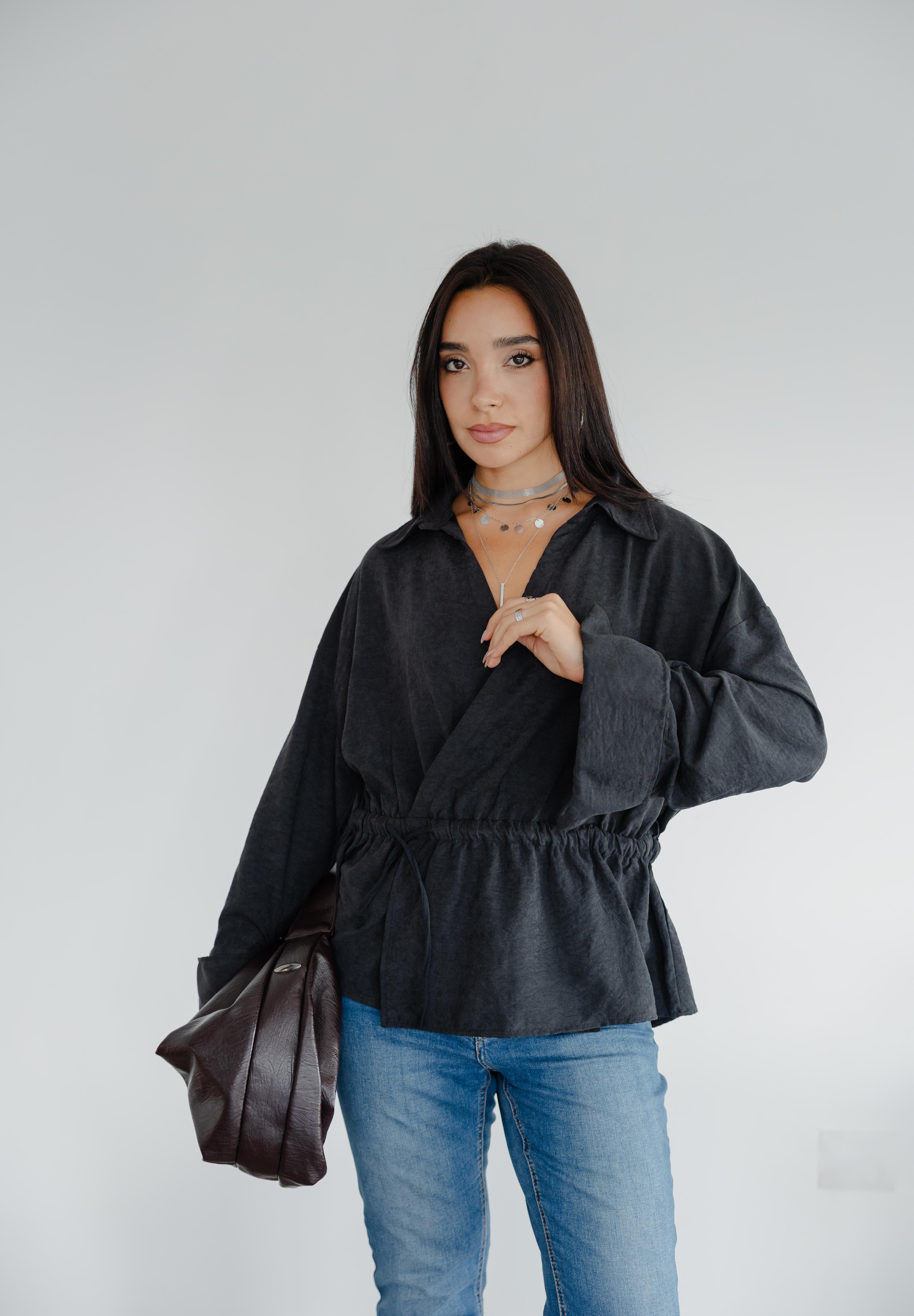 Twist Wrap Blouse In Black