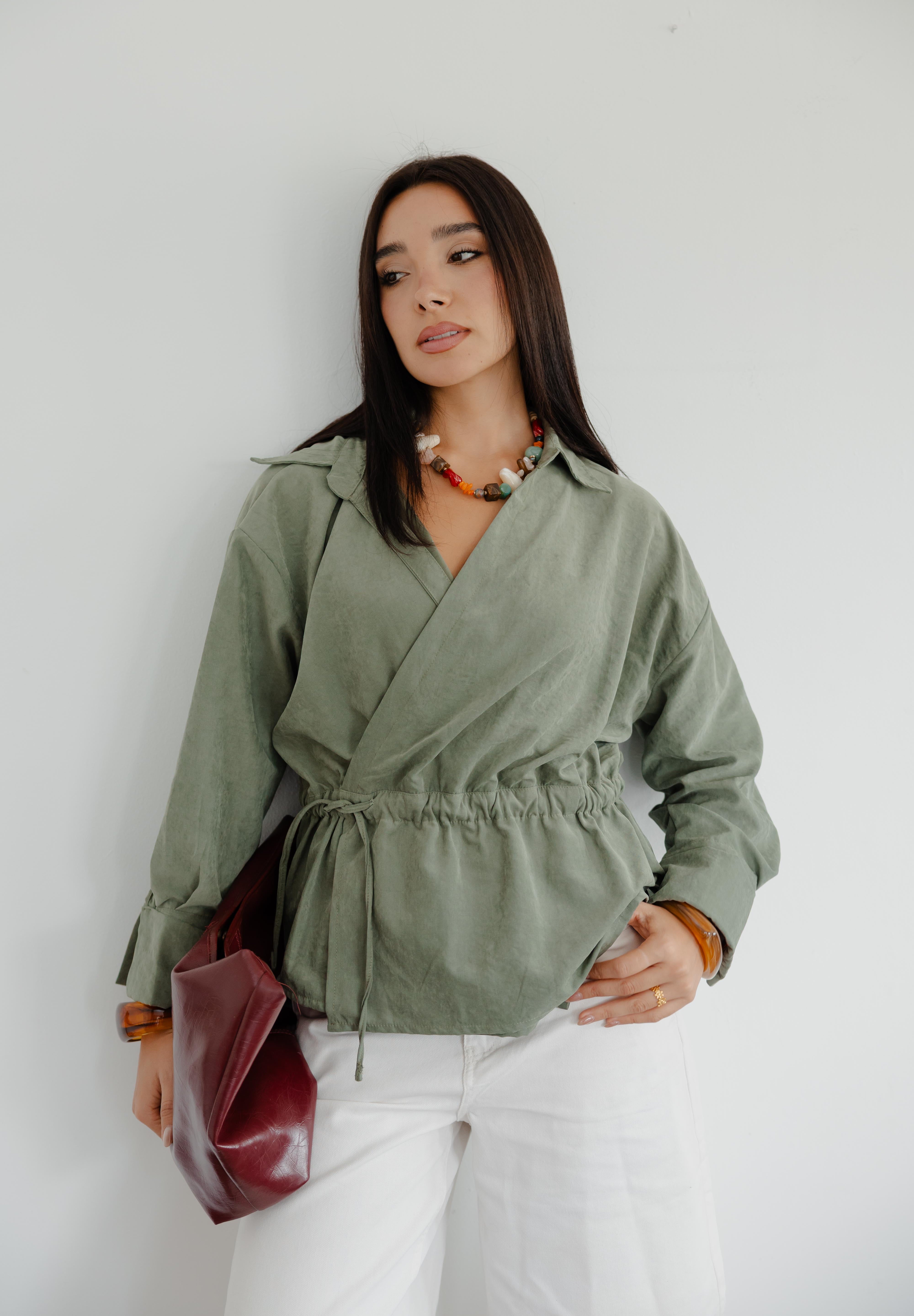 Twist Wrap Blouse In Olive