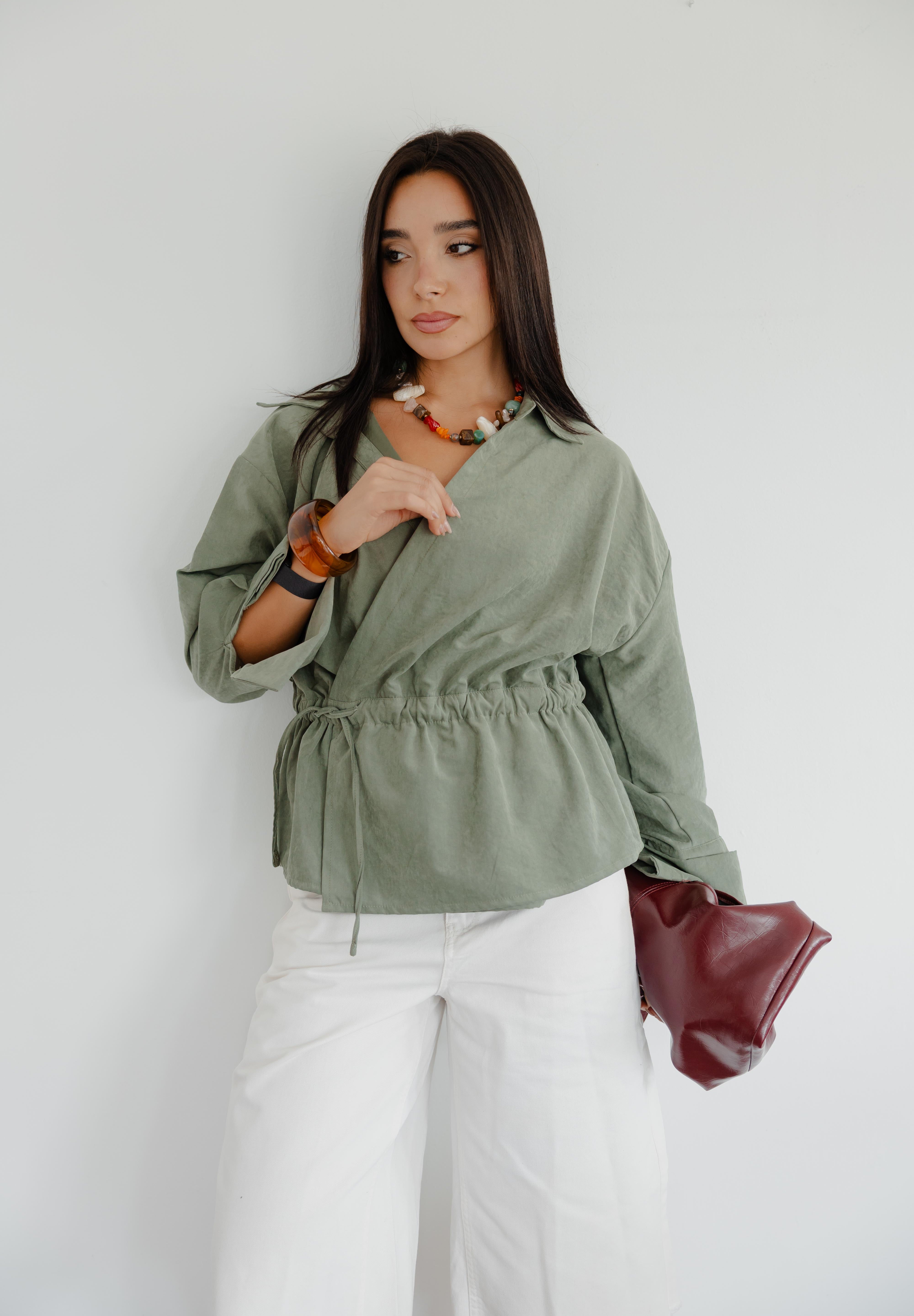 Twist Wrap Blouse In Olive
