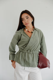 Twist Wrap Blouse In Olive
