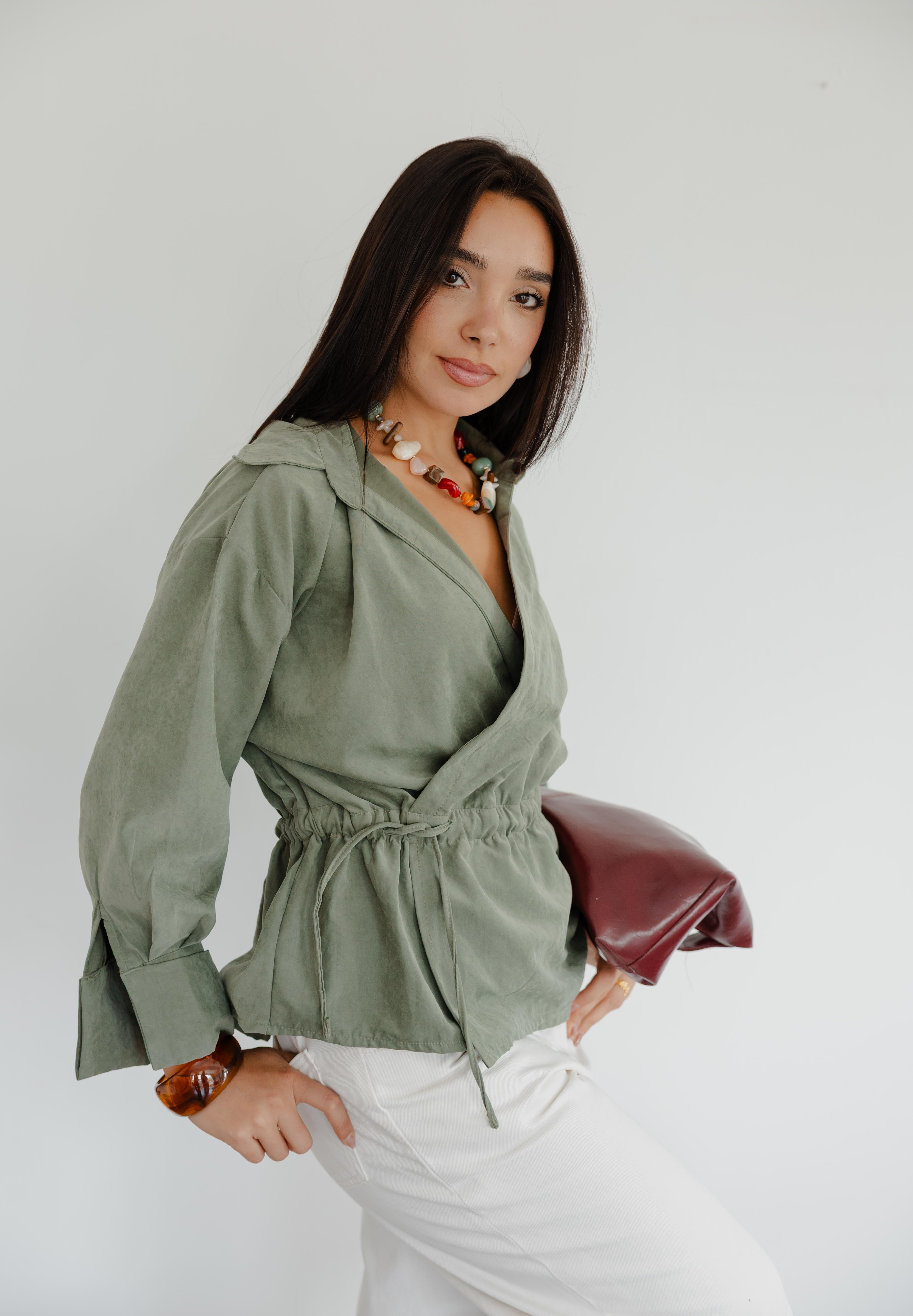 Twist Wrap Blouse In Olive