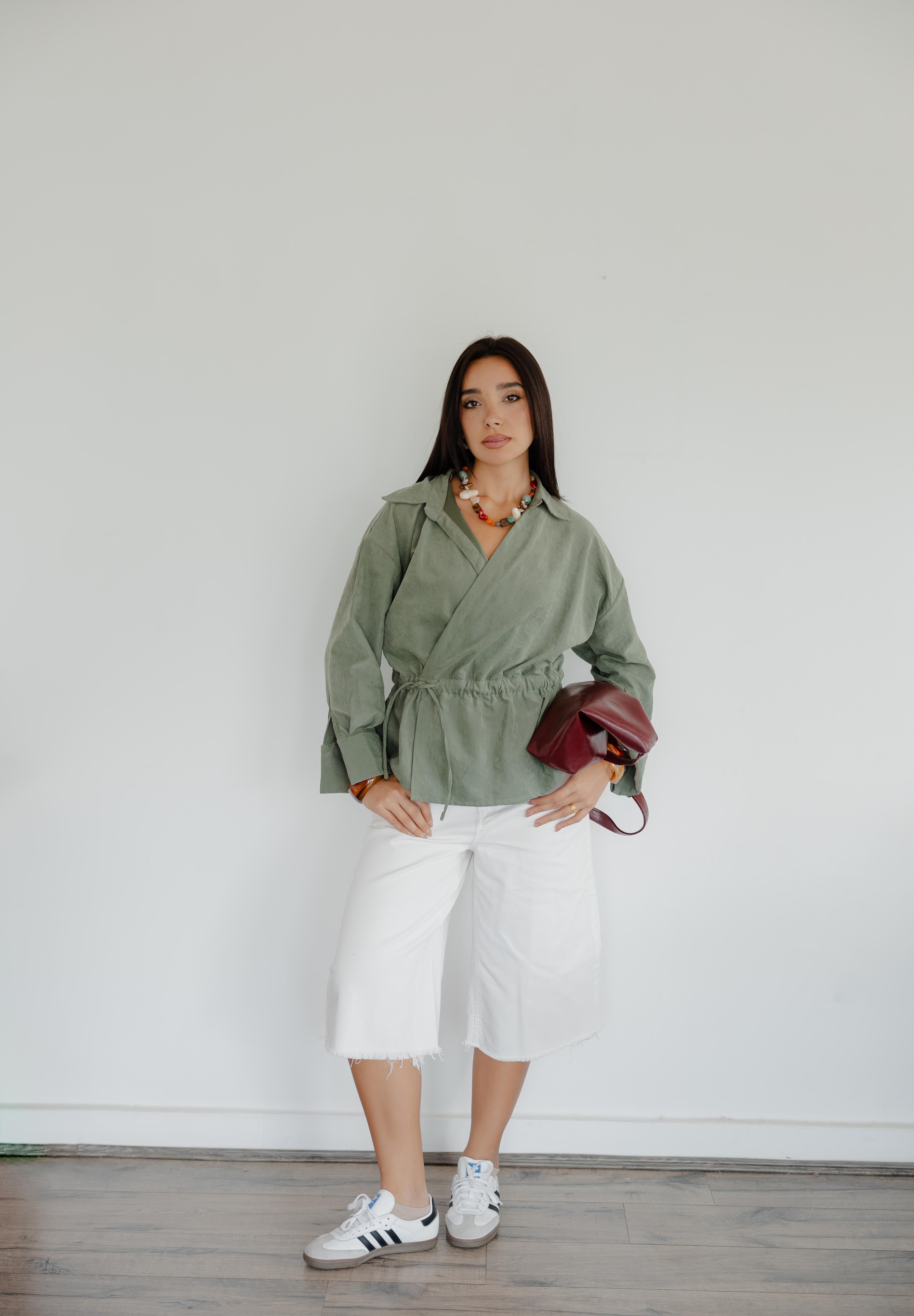 Twist Wrap Blouse In Olive