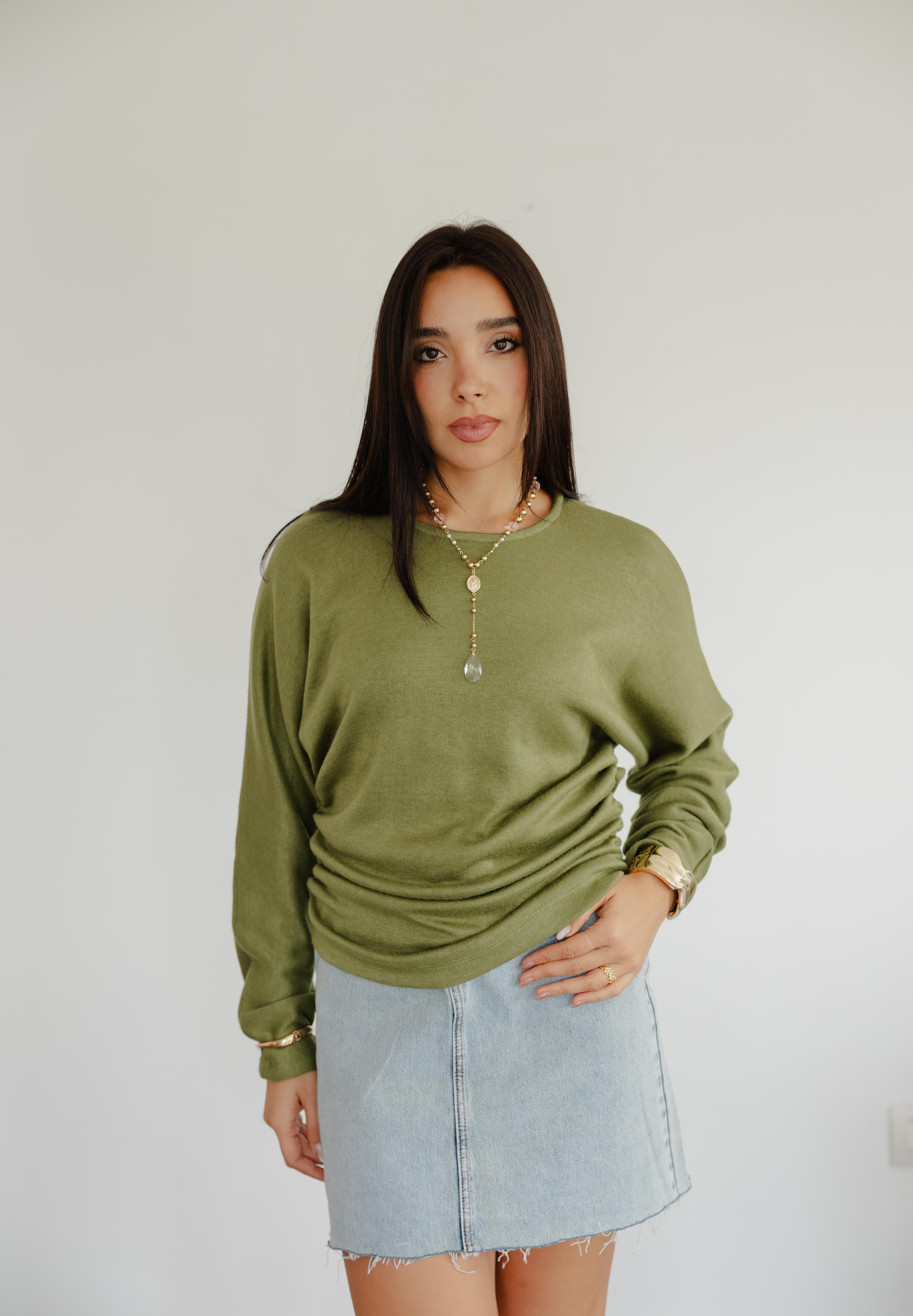 SIDE DRAPED KNIT TOP IN PINE