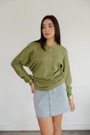 SIDE DRAPED KNIT TOP IN PINE