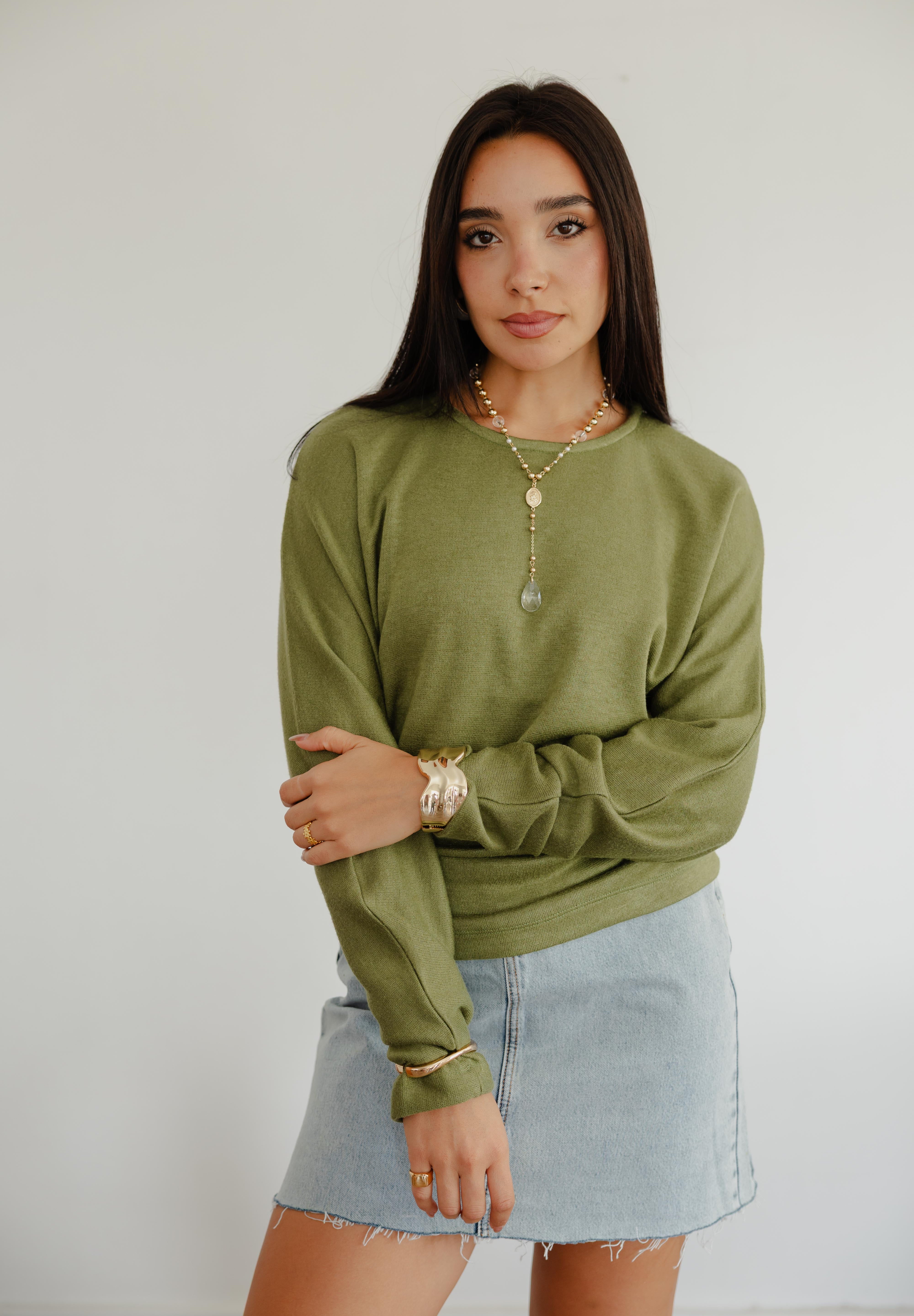 SIDE DRAPED KNIT TOP IN PINE